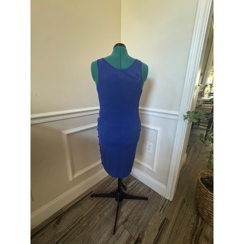 Chanel Vintage Blue Ribbed Knit CC Logo Lion Button Dress US 6/8 EU42 Luxury - Picture 9 of 16